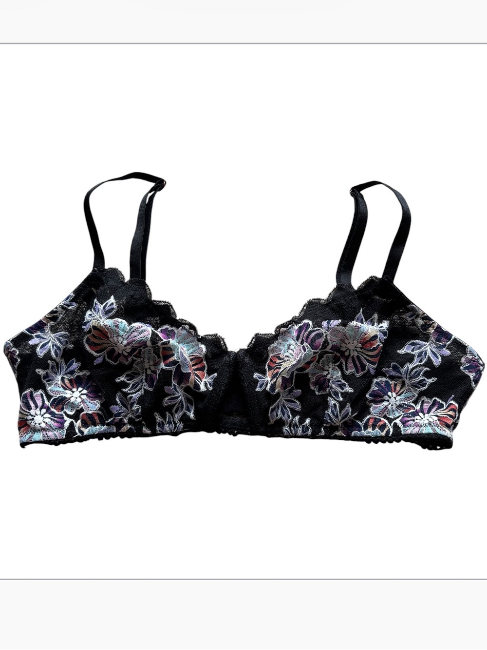 Savage x Fenty Bra XL Black Lace Floral Bralette Wireless No Pad Coquette NWOT